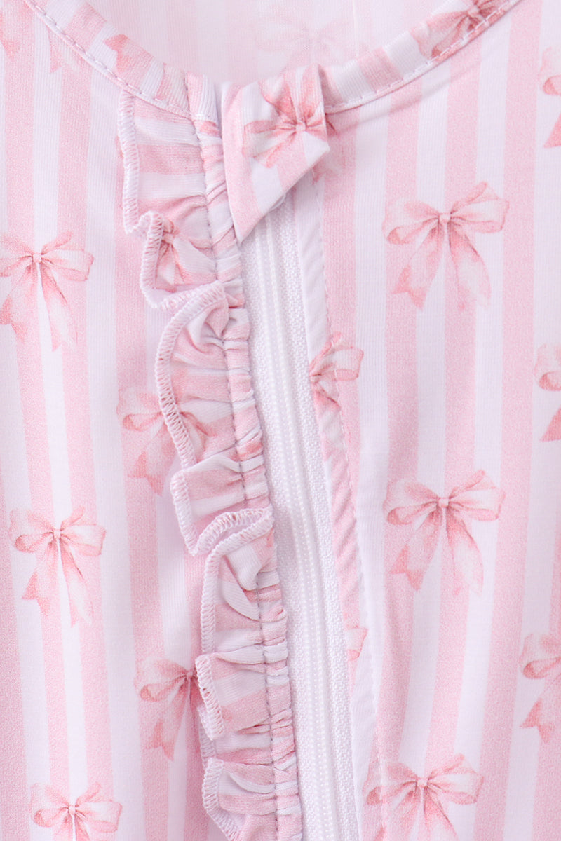Premium blush bow stripe bamboo romper