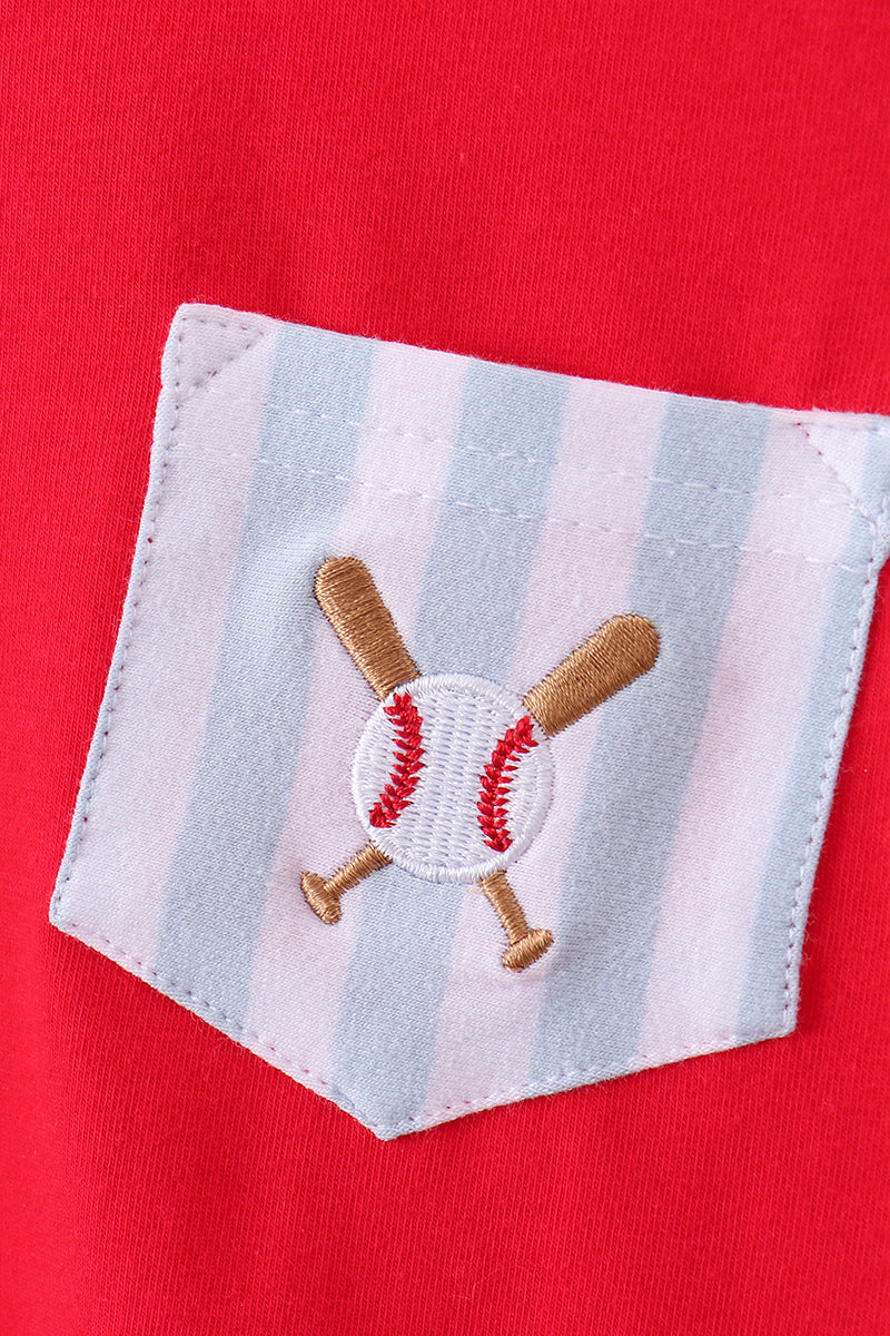Red baseball shorts set