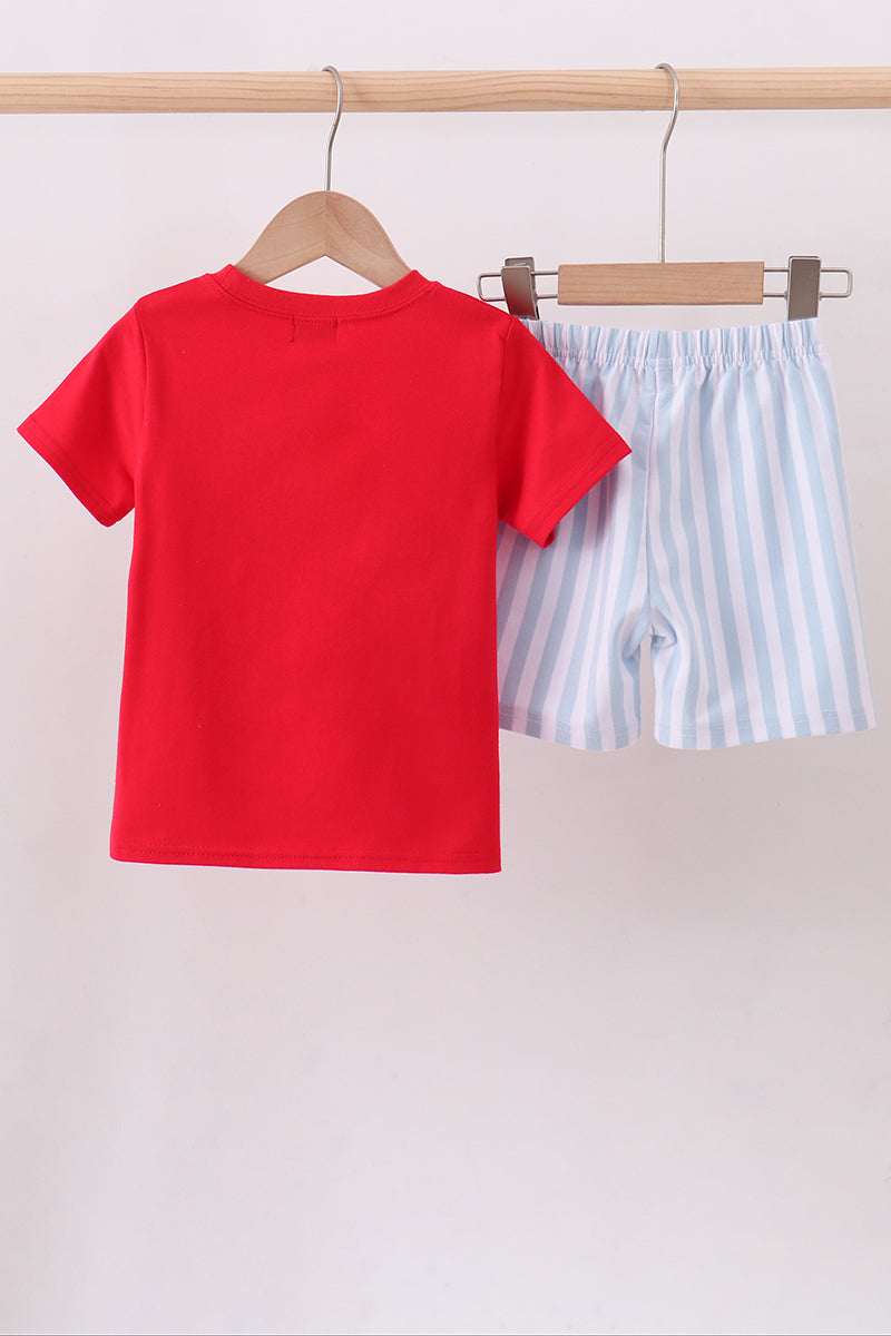 Red baseball shorts set