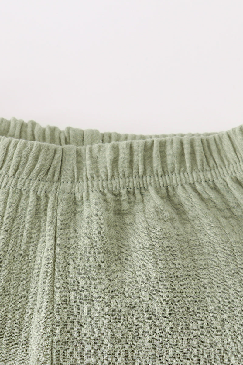 Premium Sage muslin ruffle shorts set