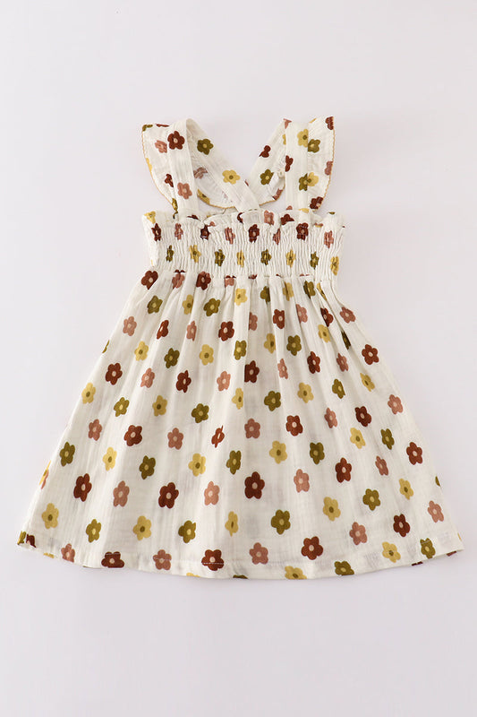 Premium Organic muslin floral smocked ruffle dress