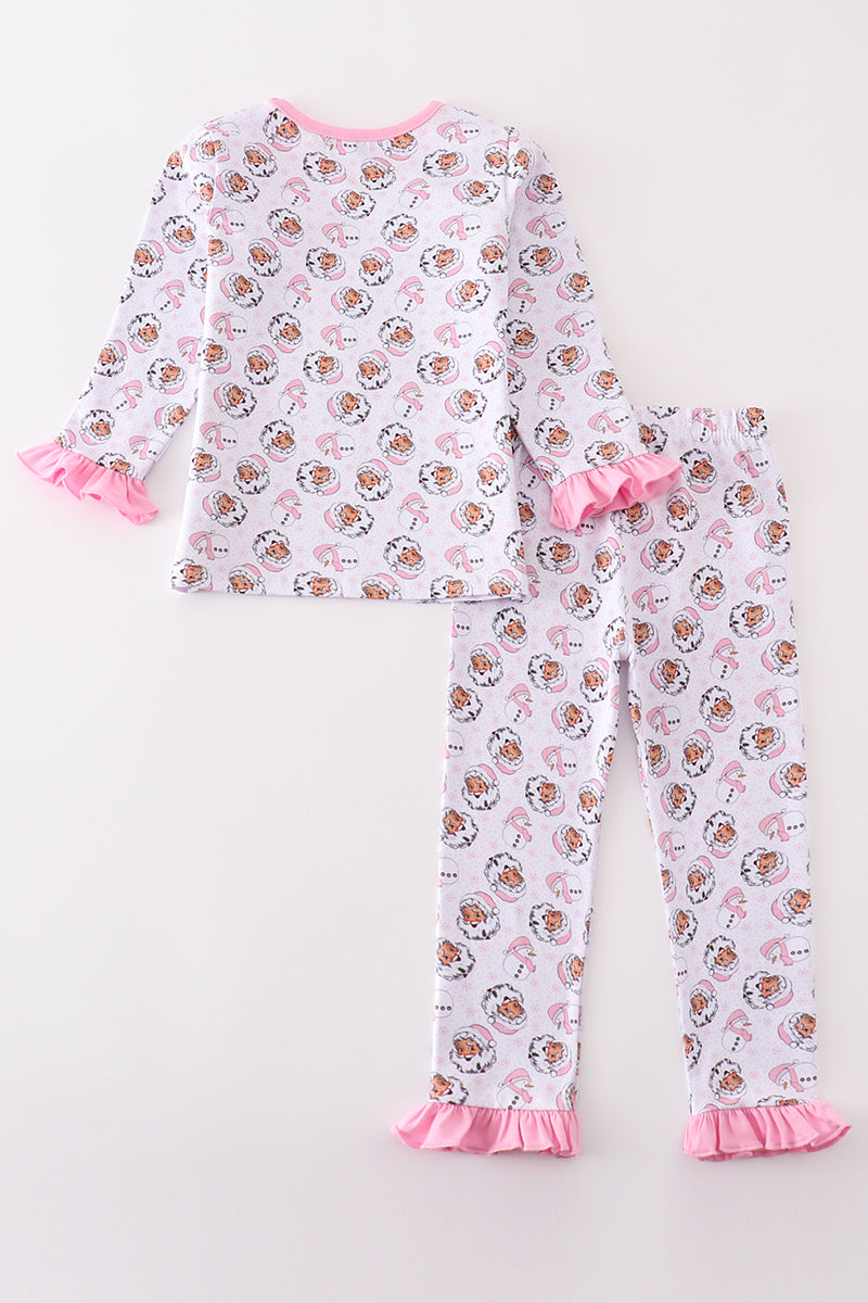 Premium pink christmas santa claus print girl pajama set