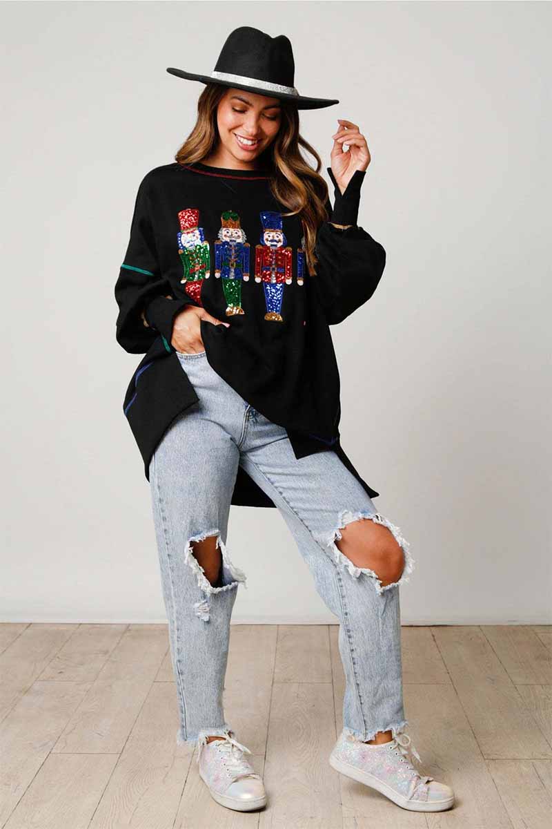 Black sequins nutcracker  sweatshirt for adult