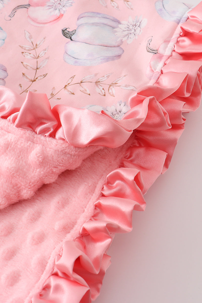 Pink pumpkin print ruffle blanket