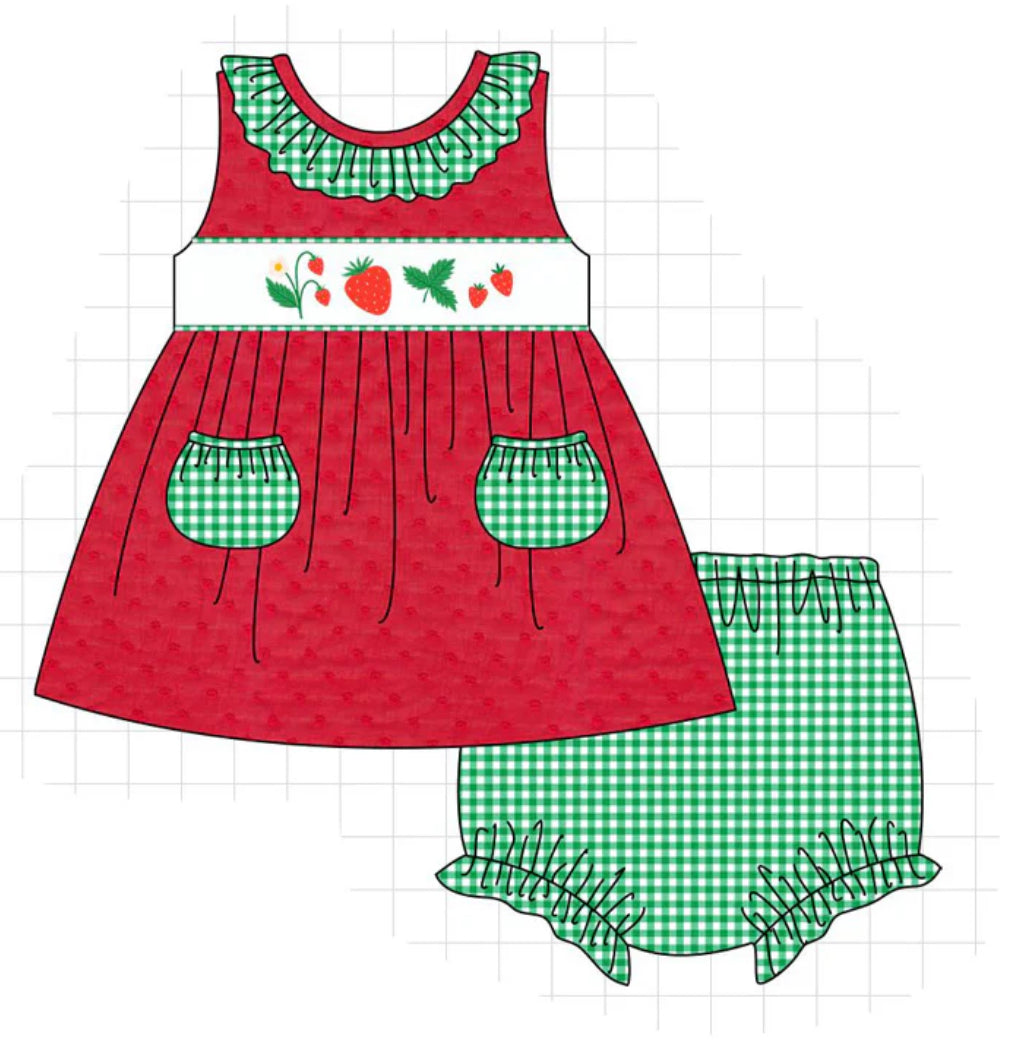 Red Strawberry Embroidery Swiss Dot Collection