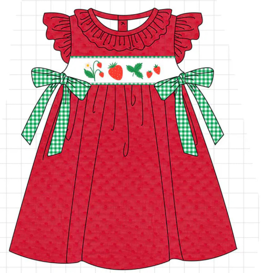 Red Strawberry Embroidery Swiss Dot Collection