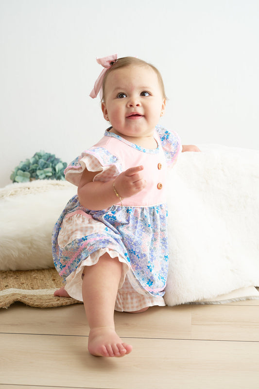 Pink floral print ruffle girl set