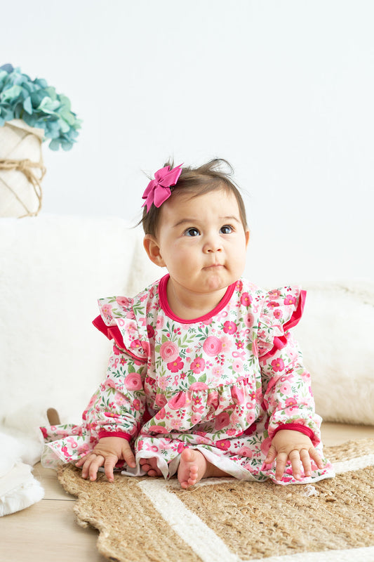 Pink valentine's day print ruffle dress