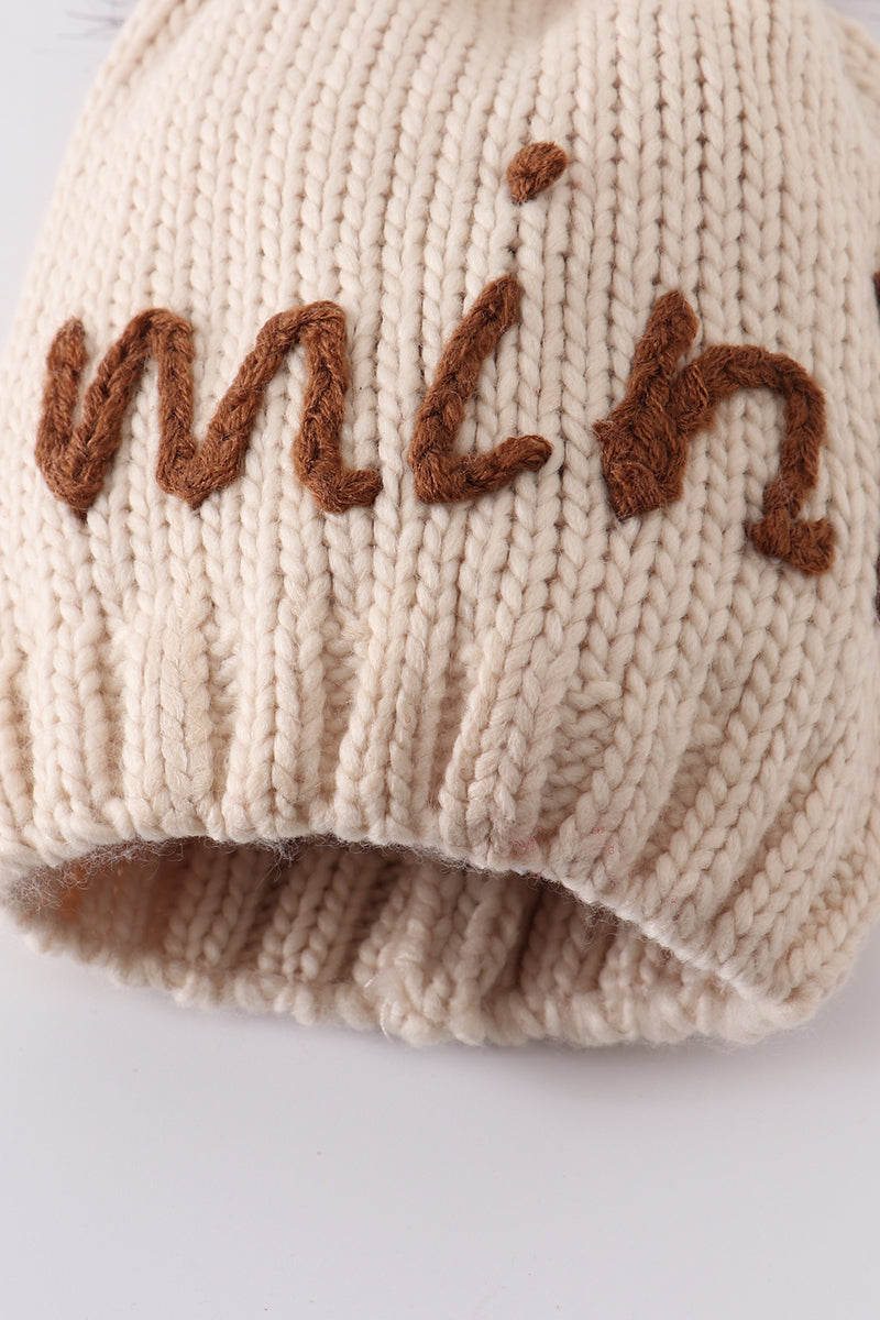 Hand embroidered pom pom beanie hat mommy&me