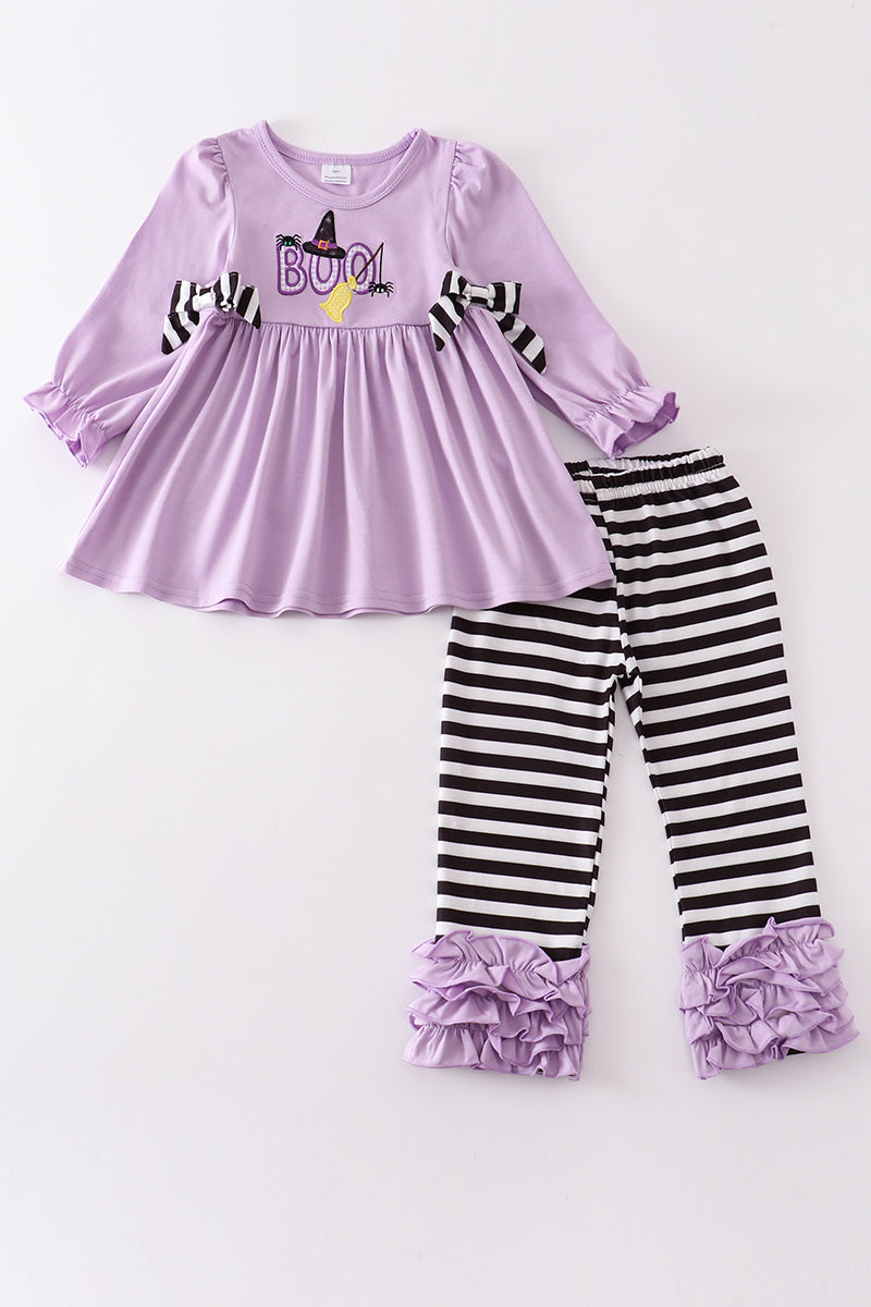 Purple halloween BOO applique girl set