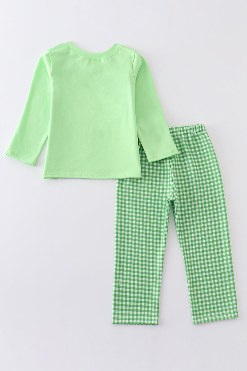 Green train clover embroidery boy set