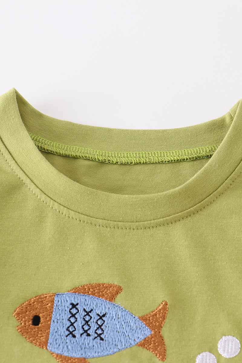 Mustard fish embroidery boy set