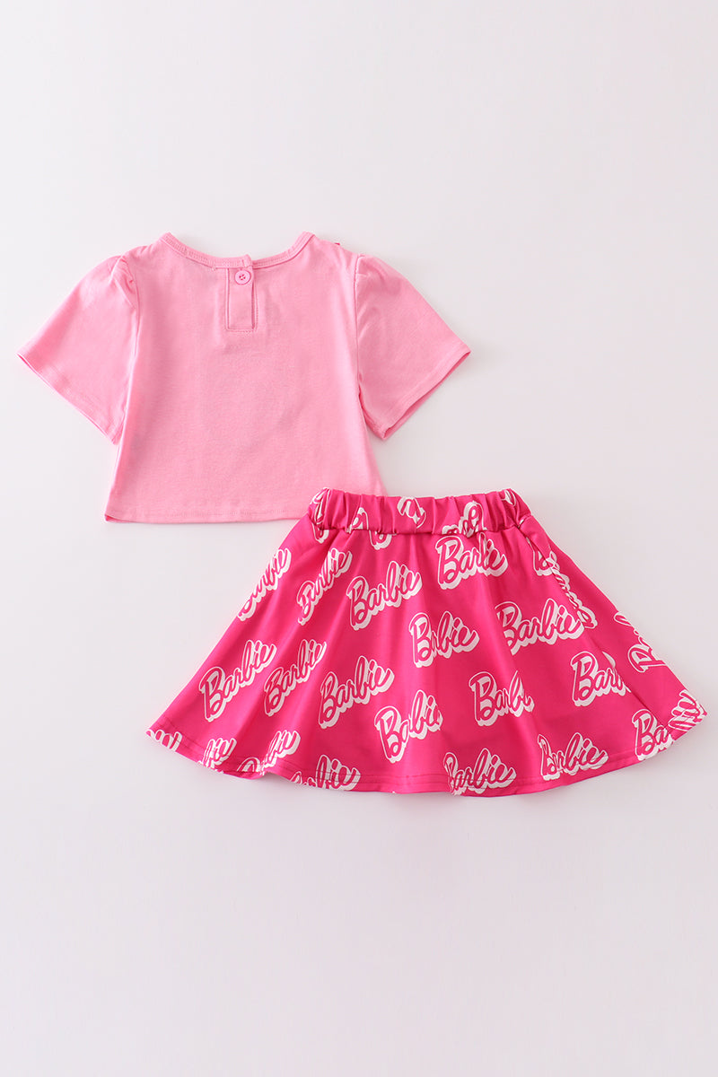 Pink barbie embroidery print girl set