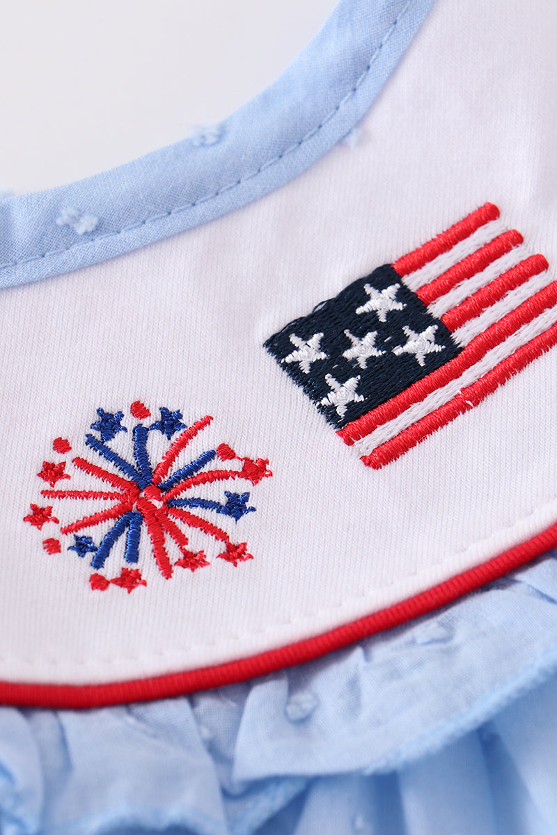 Blue Patriotic flag embroidery swiss dot dress