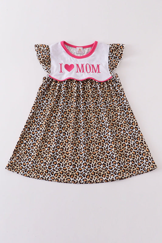 Leopard print I love MOM embroidery dress