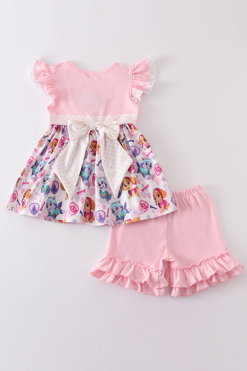 Pink character embroidery girl set