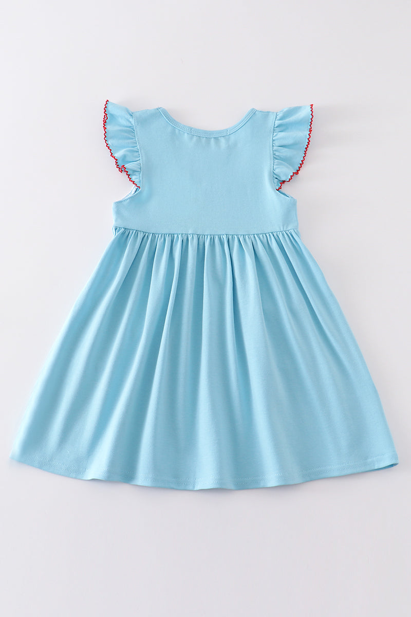 Blue back to school embroidery dress