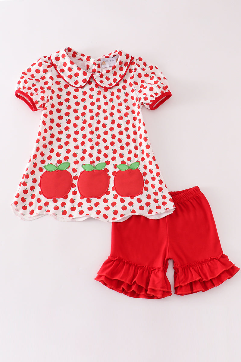 Red apple applique girl set