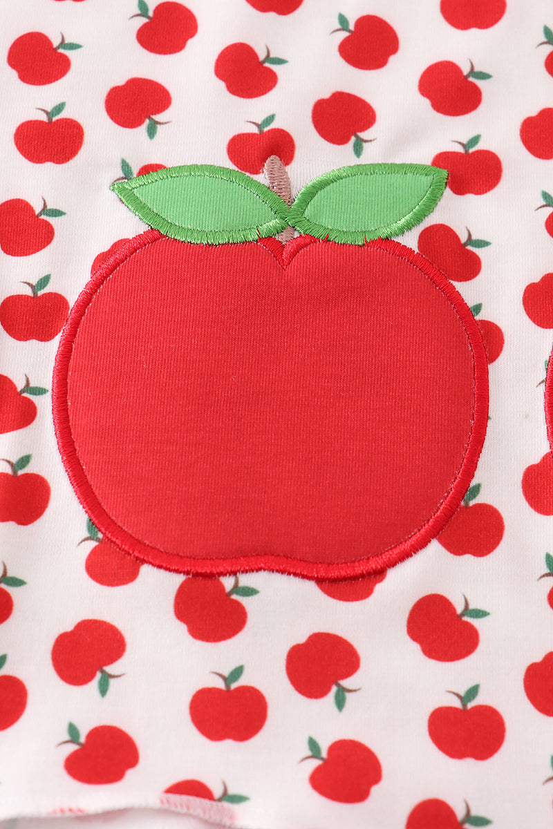 Red apple applique girl set