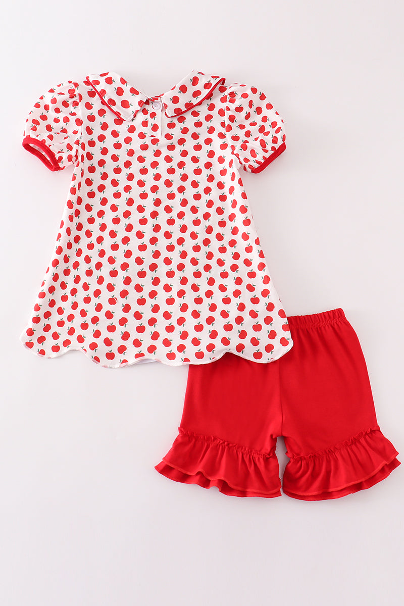 Red apple applique girl set