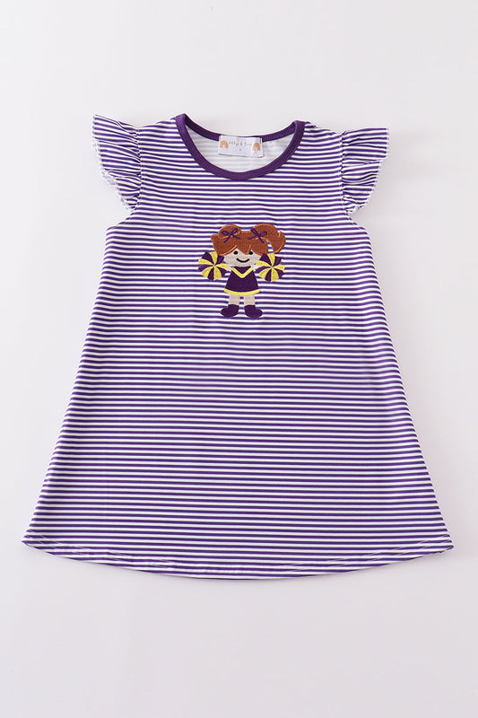 Purple cheer embroidery stripe dress