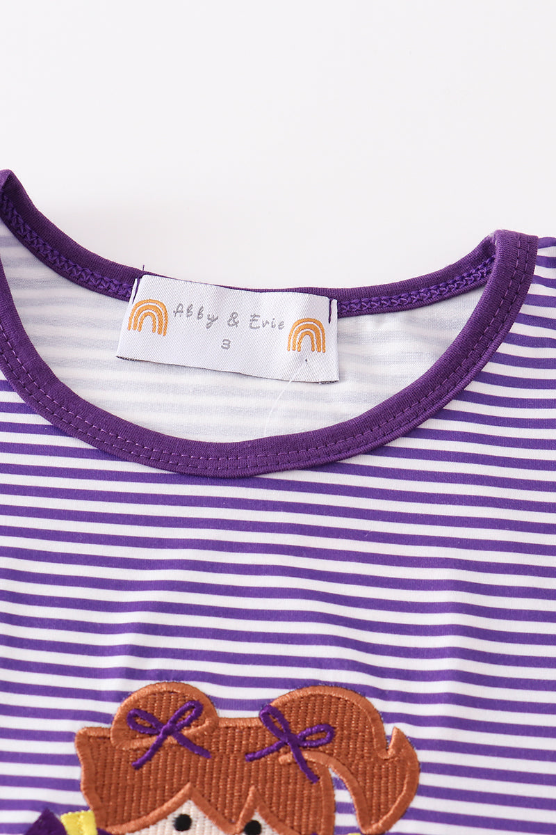 Purple cheer embroidery stripe dress