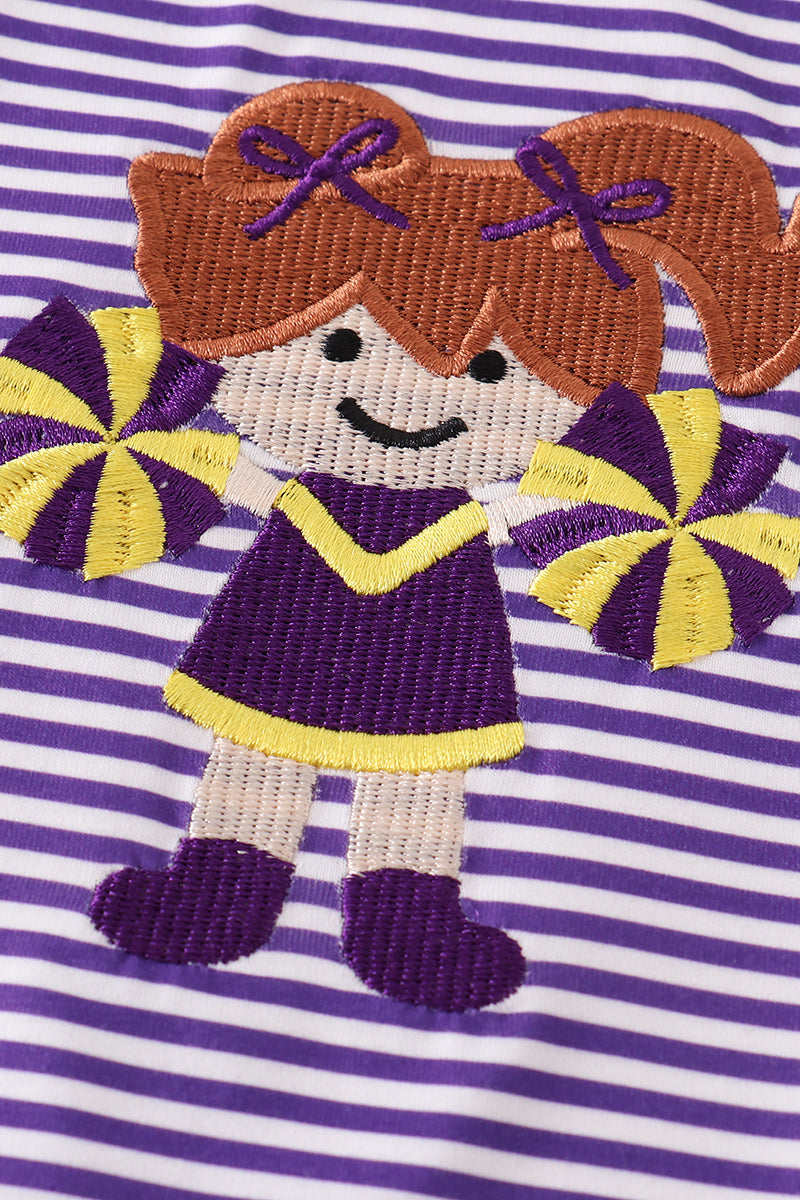 Purple cheer embroidery stripe dress