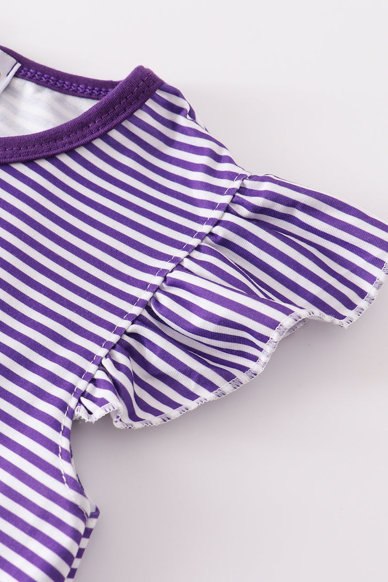 Purple cheer embroidery stripe dress