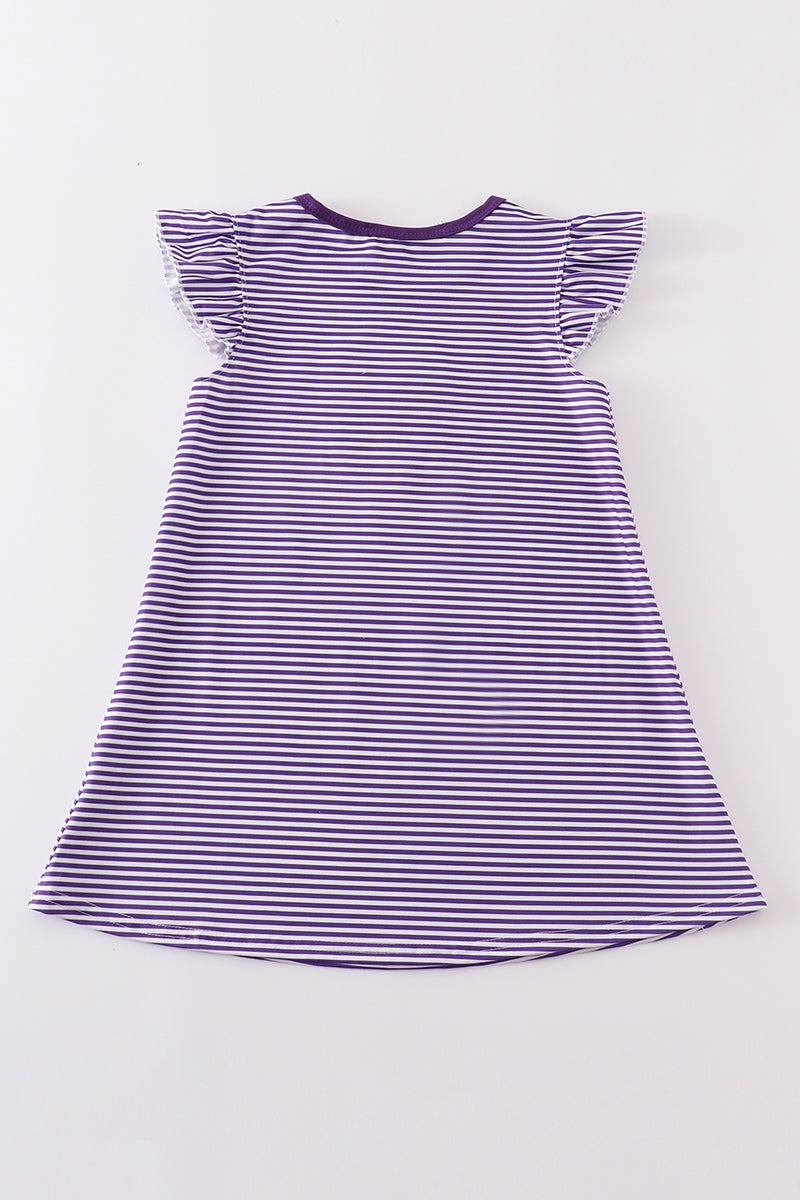 Purple cheer embroidery stripe dress