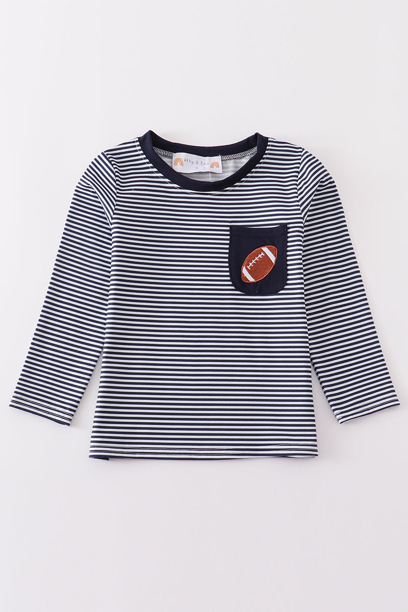 Navy stripe football embroidery top