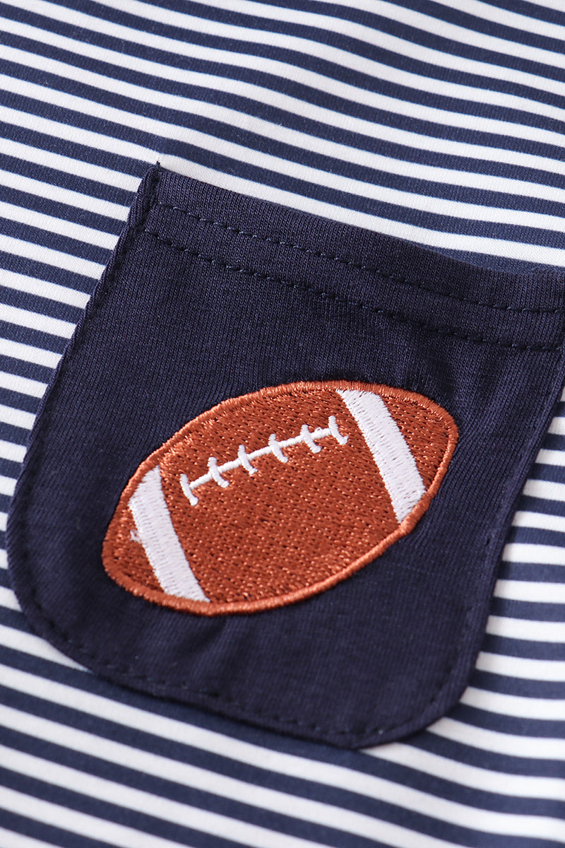 Navy stripe football embroidery top