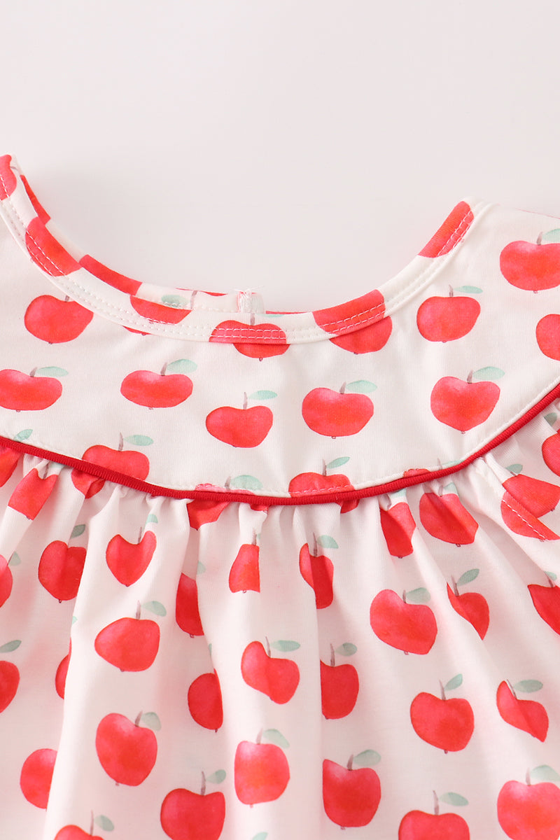 Red apple applique girl set