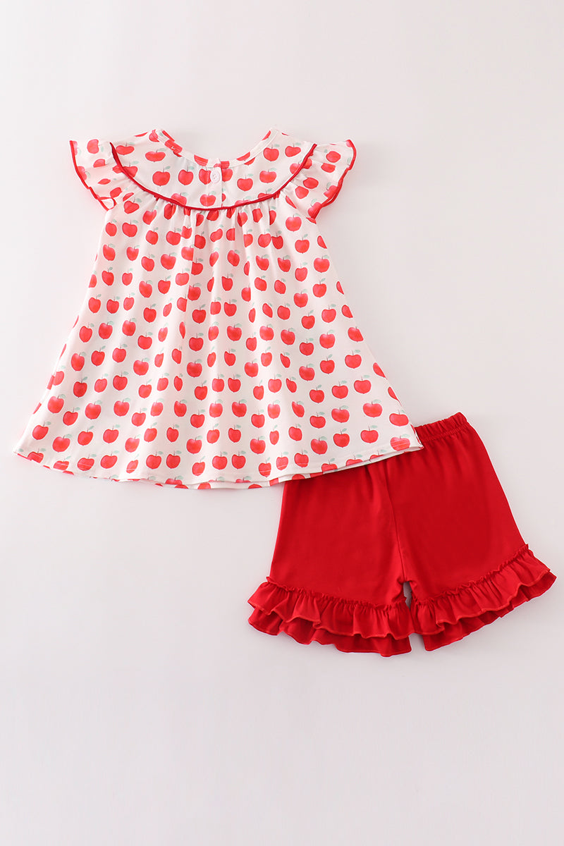 Red apple applique girl set