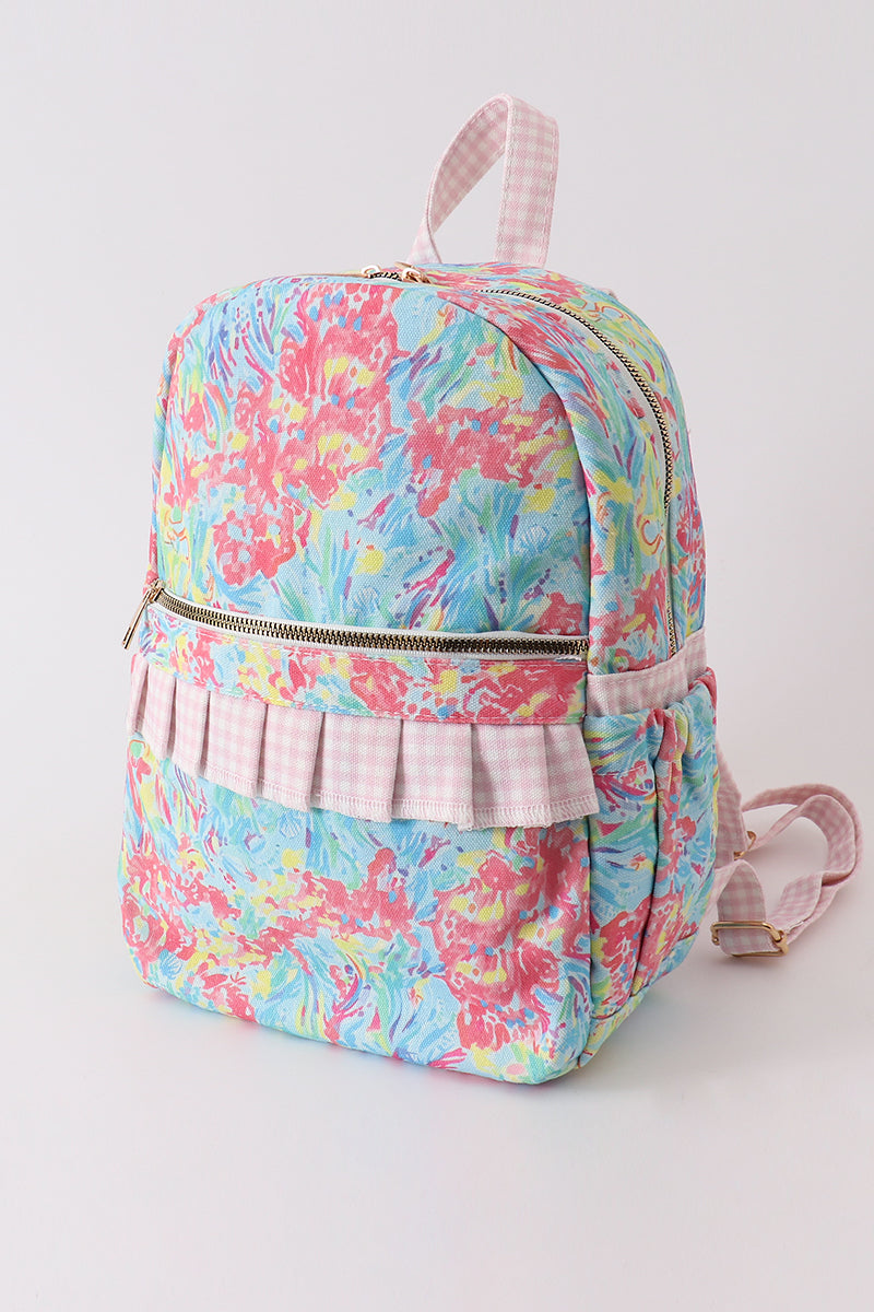 Green floral ruffle backpack