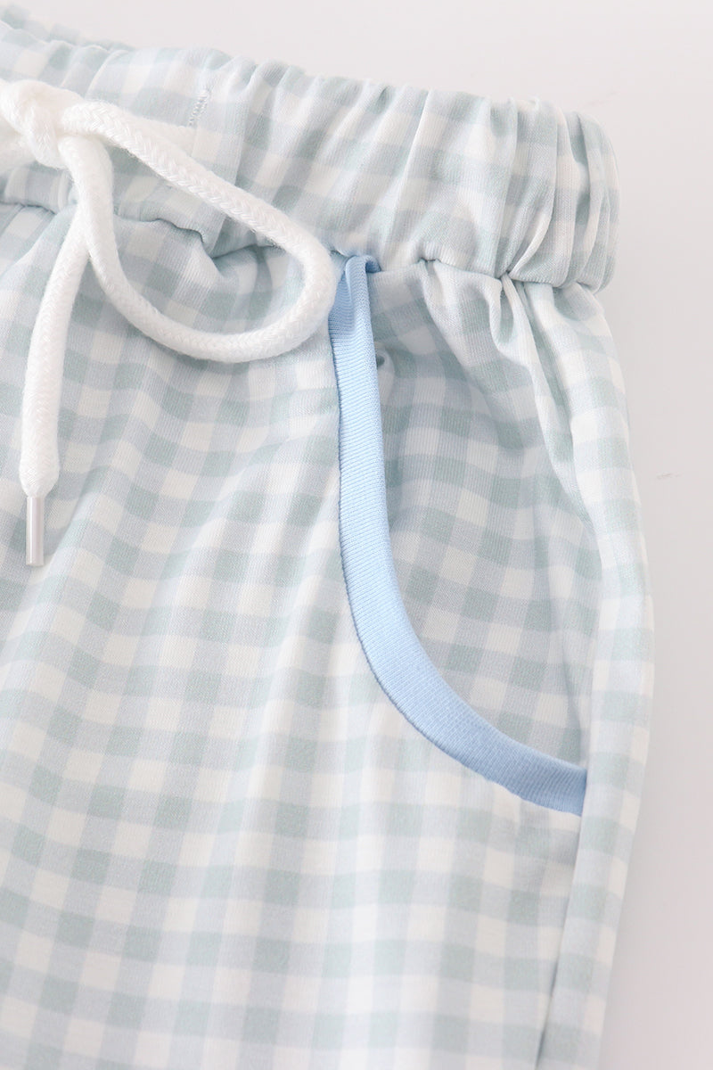 Blue gingham boy pants set