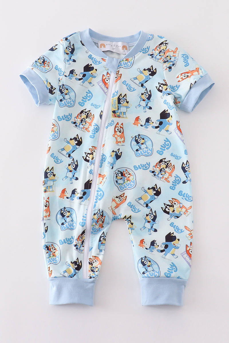 Blue character zip boy romper