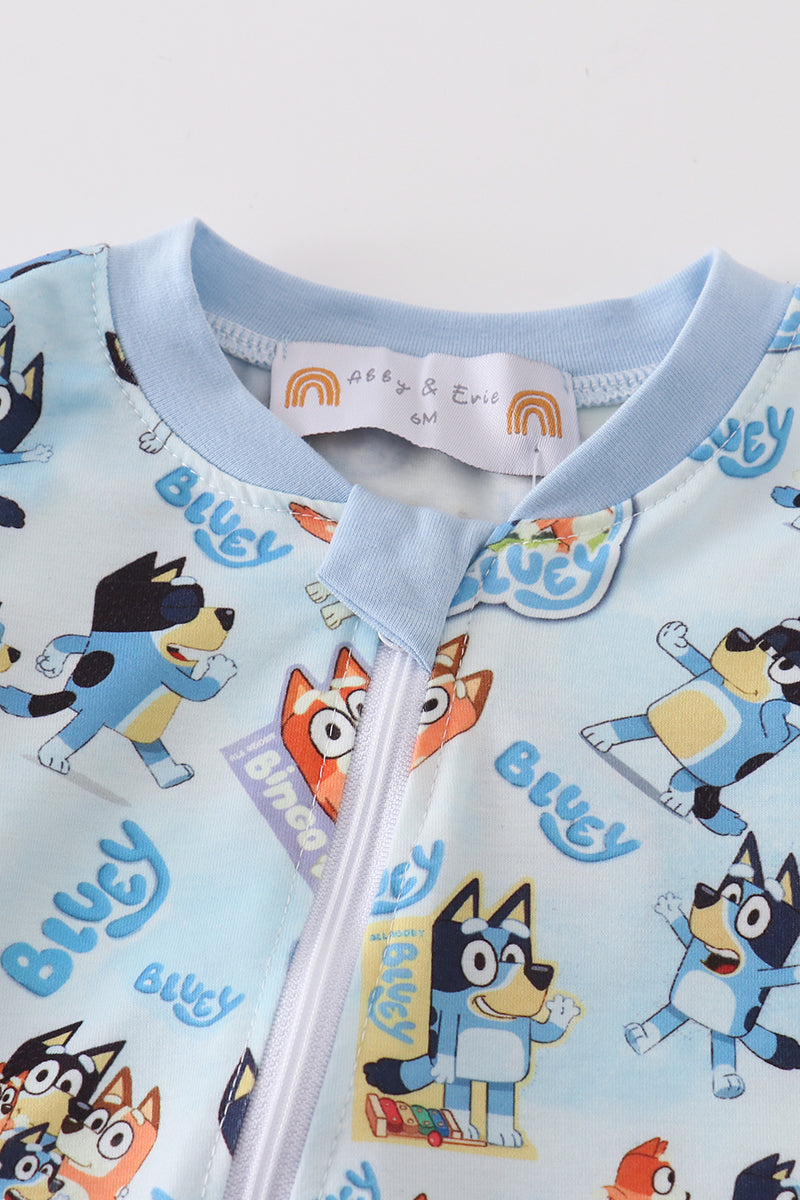 Blue character zip boy romper