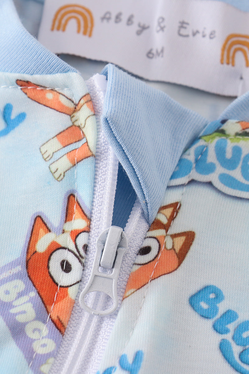 Blue character zip boy romper