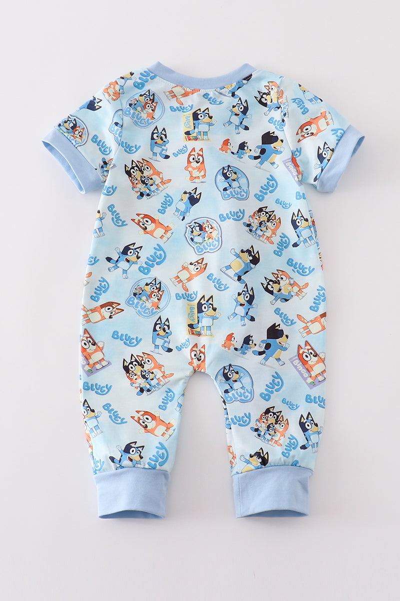 Blue character zip boy romper