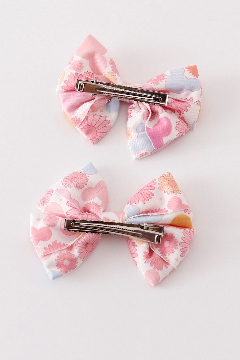 Pink character print piggie hair bow