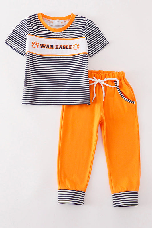 Navy WAR EAGLE embroidery stripe boy set