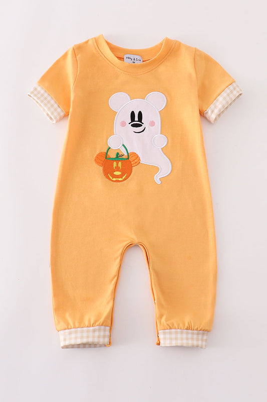 Orange halloween character ghost applique boy romper