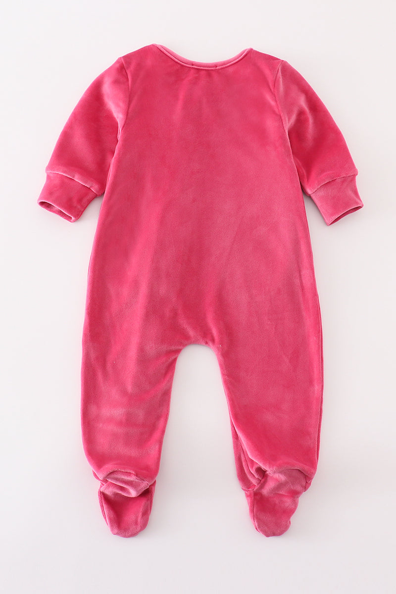 Hot pink velvet girl romper