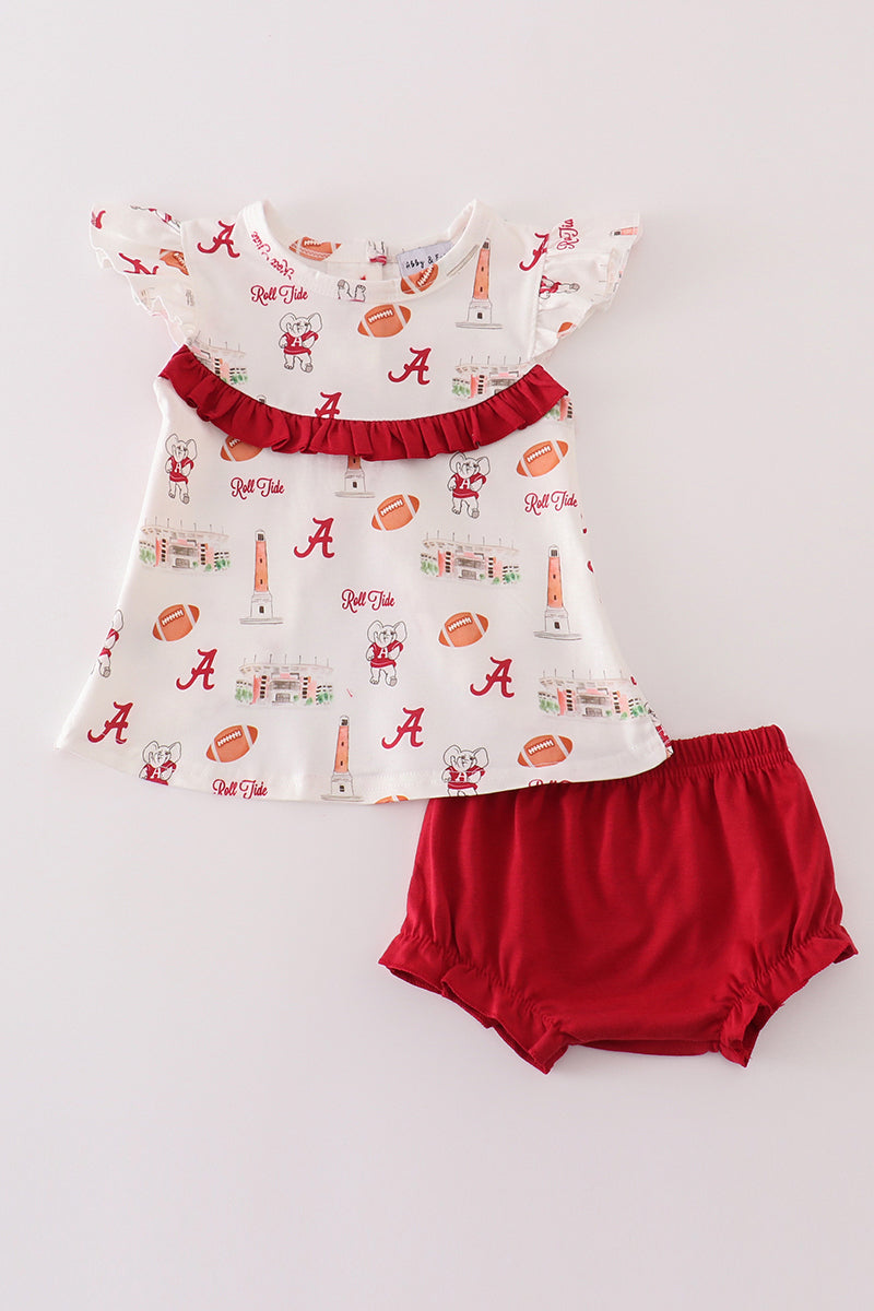 Maroon roll tide football baby girl set