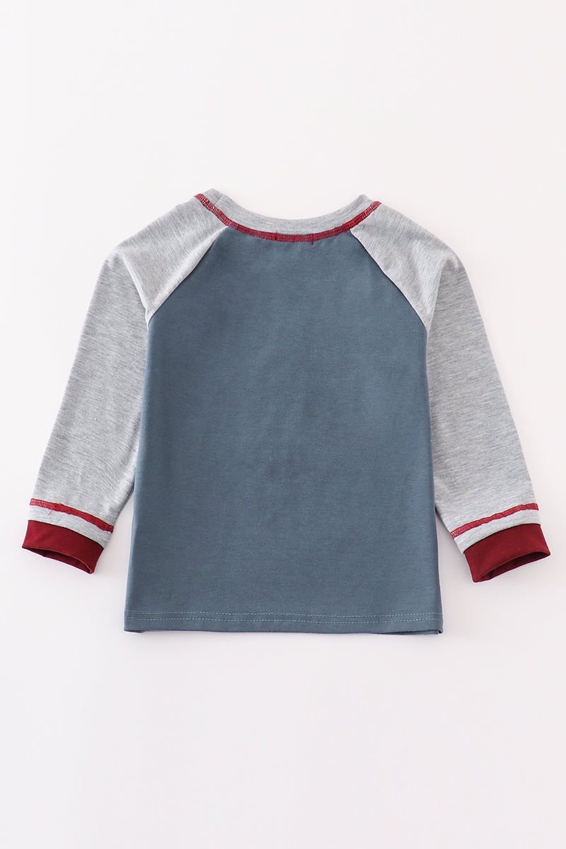 Blue turkey applique boy raglan top