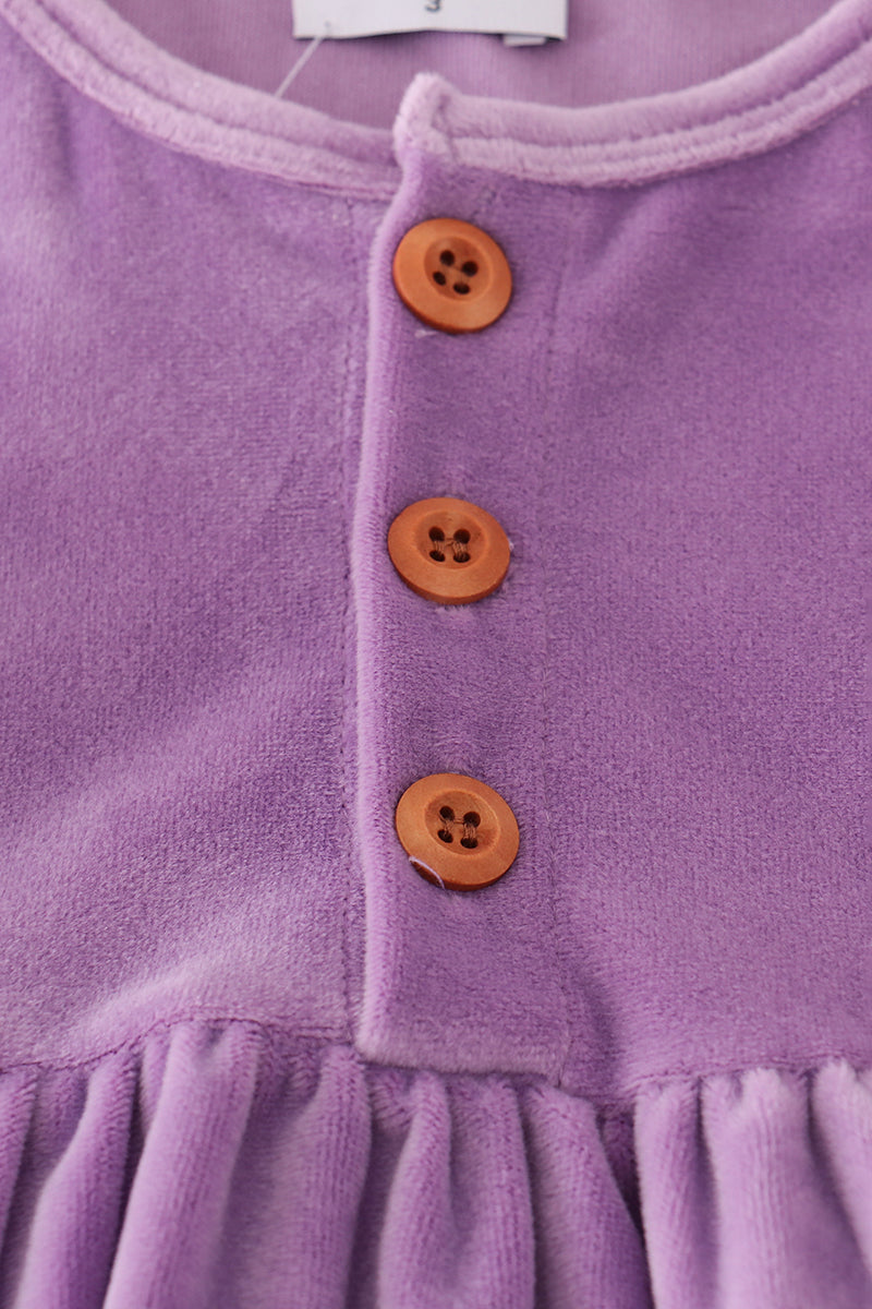 Purple butterfly print velvet ruffle pants set