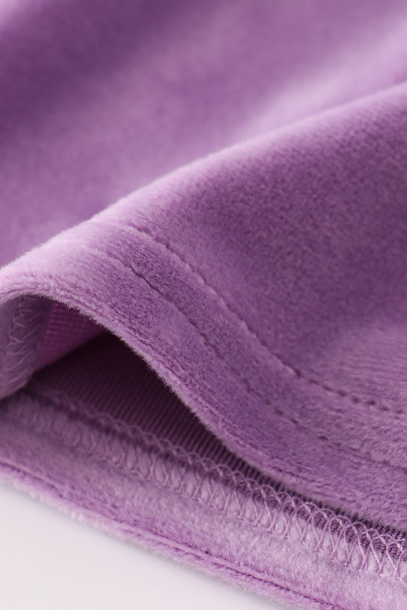 Purple butterfly print velvet ruffle pants set