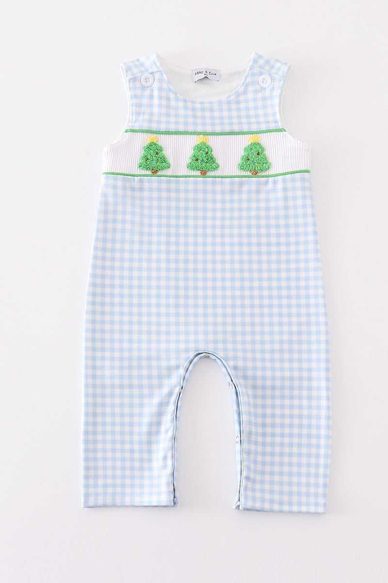 Blue christmas tree french knot smocked boy jonjon