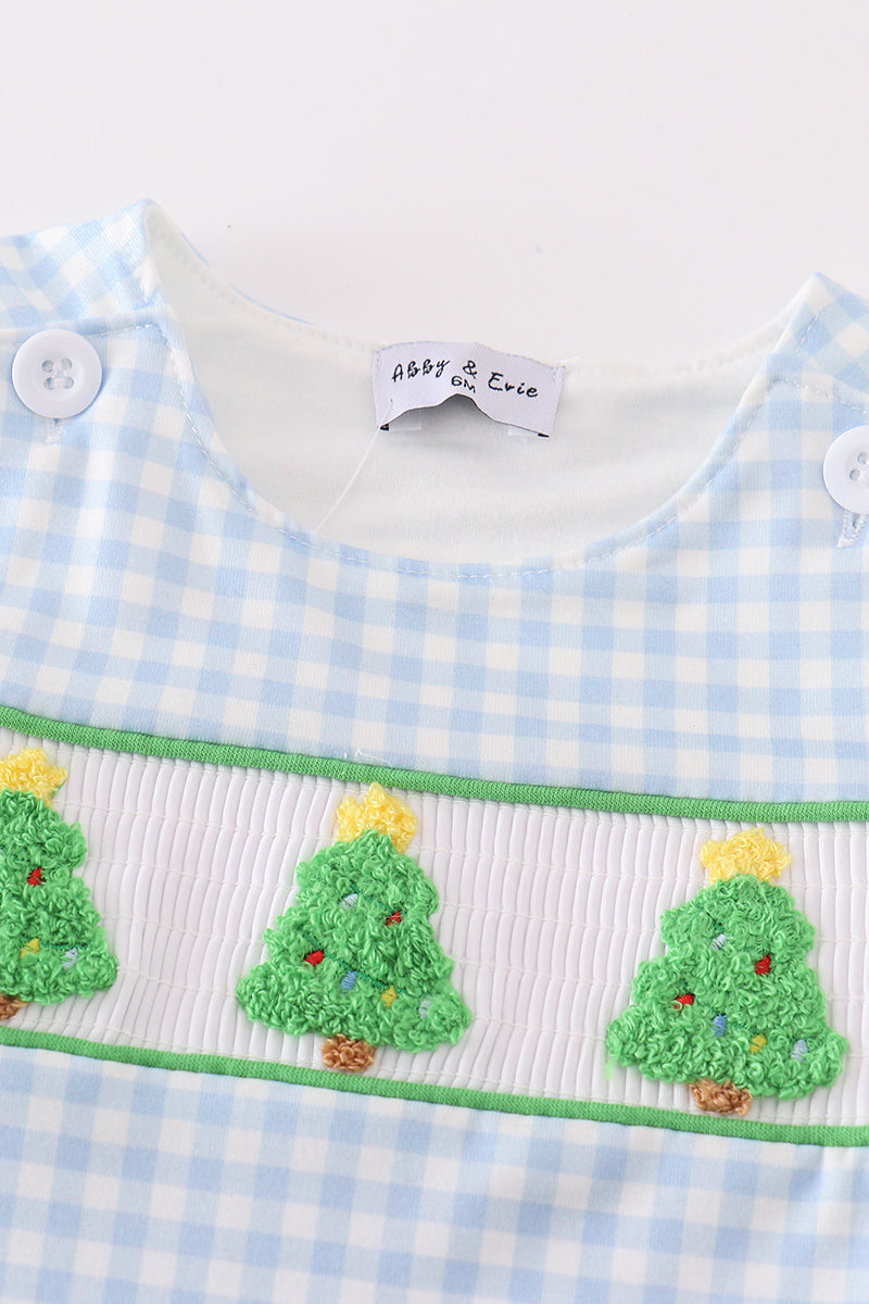 Blue christmas tree french knot smocked boy jonjon