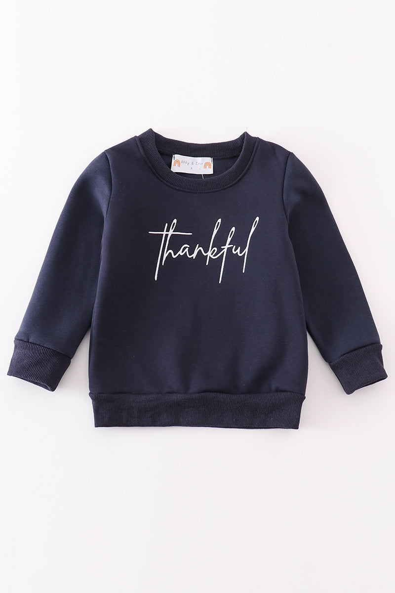 Navy thankful fleece mom&me sweatshirt